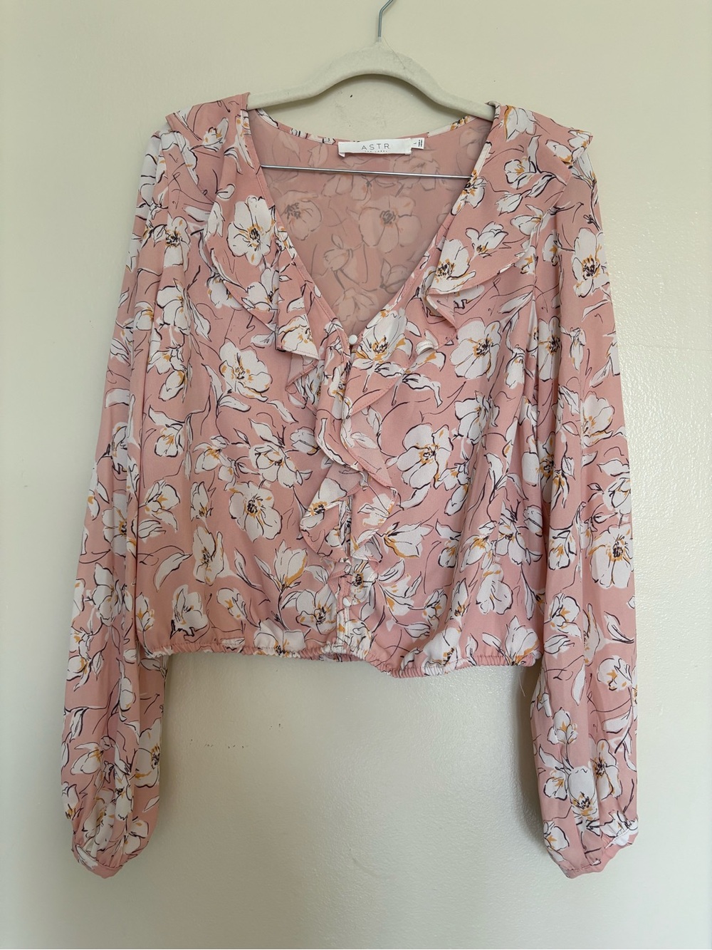 ASTR the label Blush Pink Floral Ruffle Button-Front Blouse